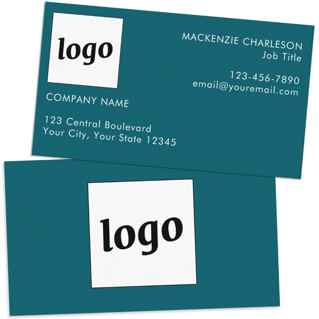 Carte De Visite Logo simple et texte vert Turquoise (Simple logo custom text professional branding business card teal green)