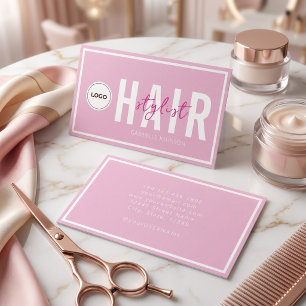 Carte De Visite Logo Simple Moderne Rose Pâle Coiffeuse Blanche