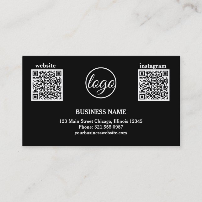 Carte De Visite Logo simple Noir et Blanc moderne QR Code (Devant)