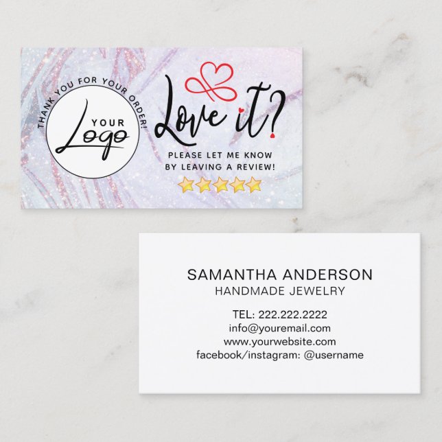 Carte De Visite Logo Simple Review Request (Devant / Derrière)