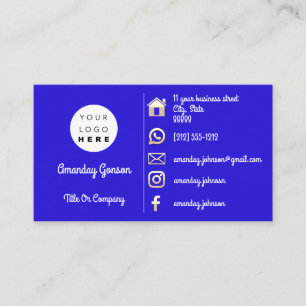 Carte De Visite Logo Social Media Gold QR Code Blue Royal Gold