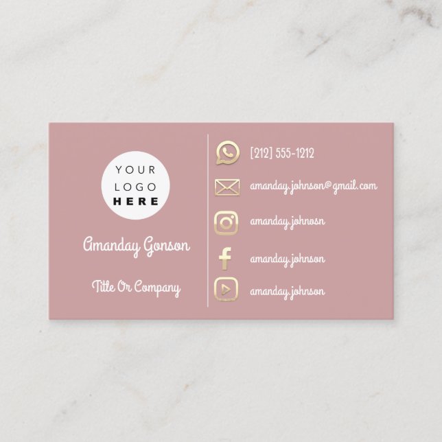 Carte De Visite Logo Social Media Gold QR Code Gold Blush (Devant)