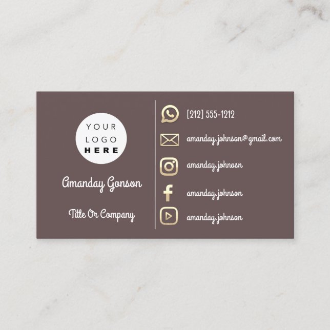 Carte De Visite Logo Social Media Gold QR Code Gold Brown (Devant)