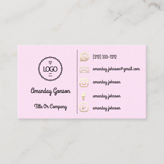 Carte De Visite Logo Social Media Gold QR Code Gold Rose (Devant)