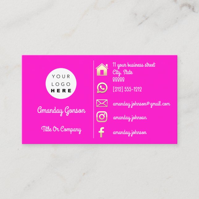 Carte De Visite Logo Social Media Gold QR Code Pink Gold (Devant)