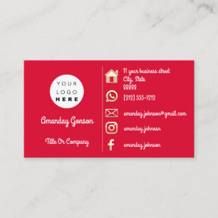 Carte De Visite Logo Social Media Gold QR Code Red Gold