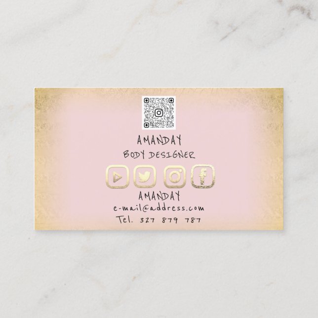 Carte De Visite Logo Social Media Logo QR Code Gold Rose (Dos)