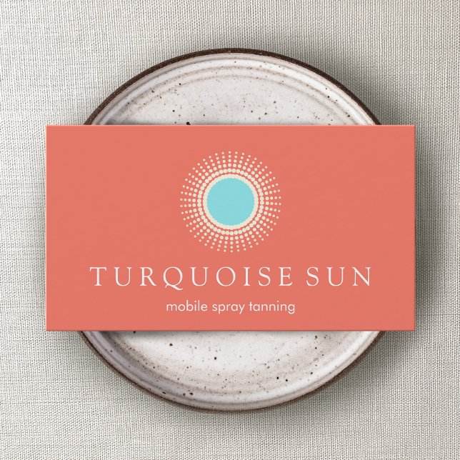 Carte De Visite Logo Sun Tanning Orange et Turquoise (Créateur téléchargé)