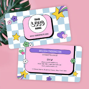 Carte De Visite Logo Super tendance Retro Blue Hairstylist Salon