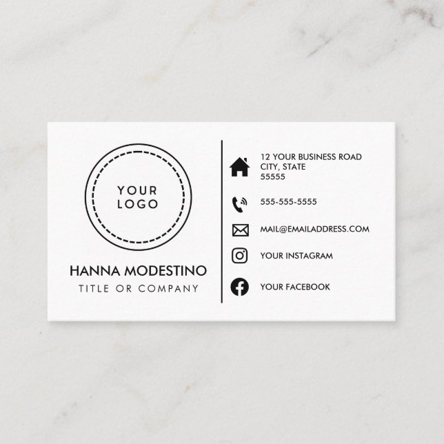 Carte De Visite Logo sur mesure - icônes de médias sociaux minimal (Devant)