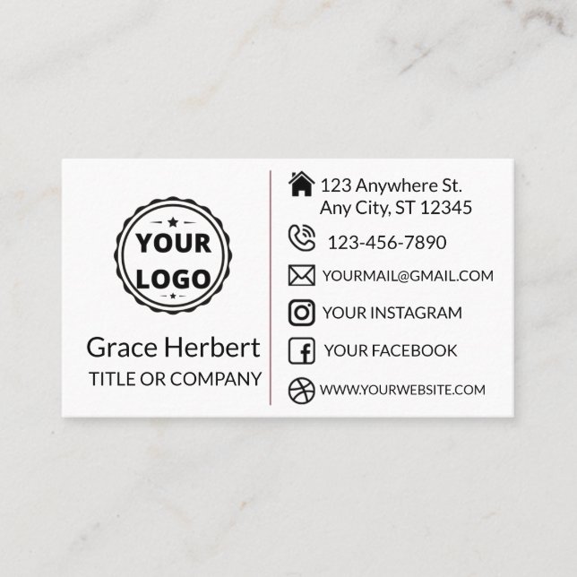 Carte De Visite Logo sur mesure - icônes de médias sociaux minimal (Devant)
