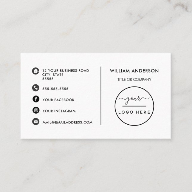 Carte De Visite Logo sur mesure - icônes de médias sociaux minimal (Devant)