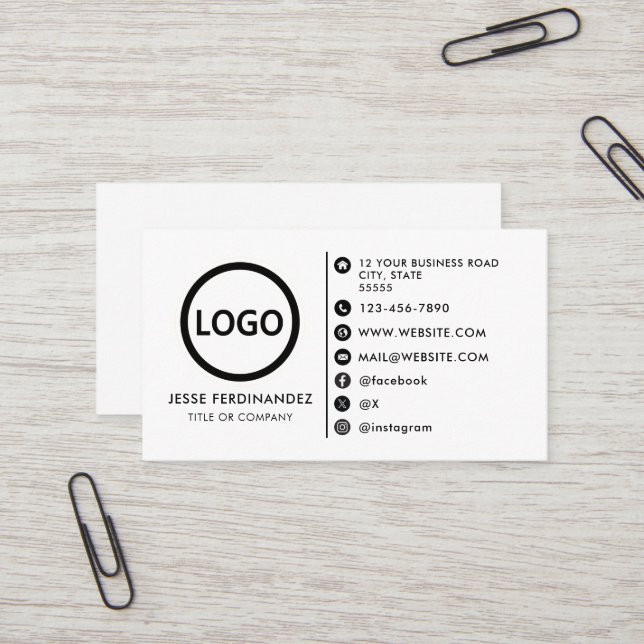 Carte De Visite Logo sur mesure - icônes de médias sociaux minimal (Devant/Arrière en situation)