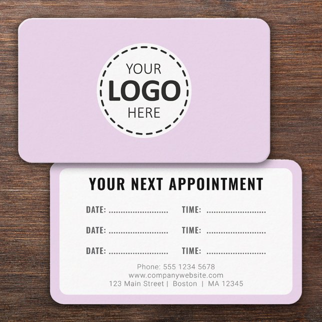 Carte De Visite Logo Upload Modern Simple Appointment Lavender (Créateur téléchargé)
