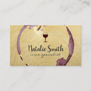 Carte De Visite Logo Verre Vin Tige Grain de bois