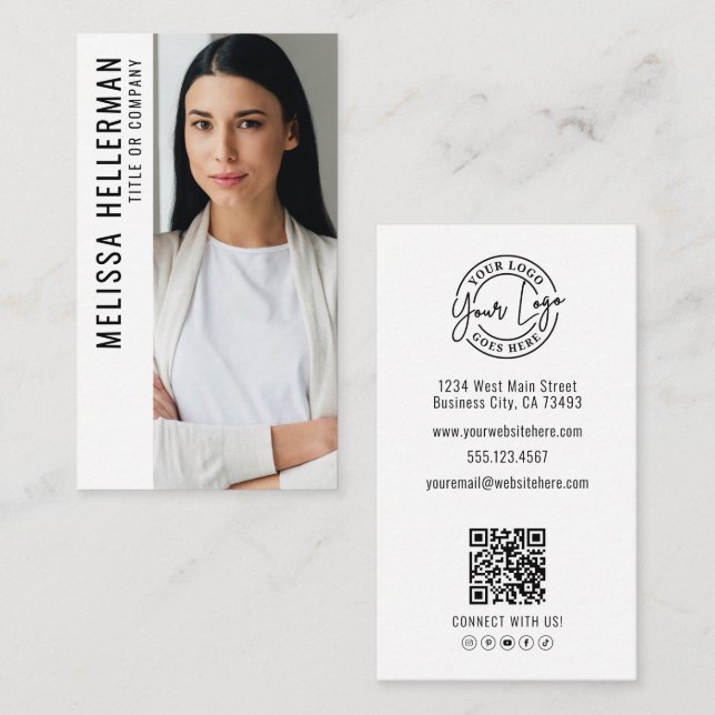 Carte De Visite Logo vertical de la société de code QR de photo pr (Devant / Derrière)
