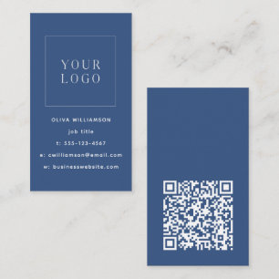 Carte De Visite Logo vertical minimaliste bleu moderne Code QR