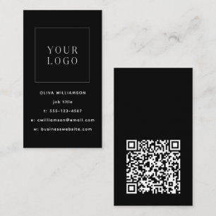 Carte De Visite Logo vertical minimaliste noir moderne Code QR