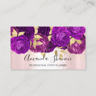 Carte De Visite Logo violet rose or Flower Planificateur d'événeme