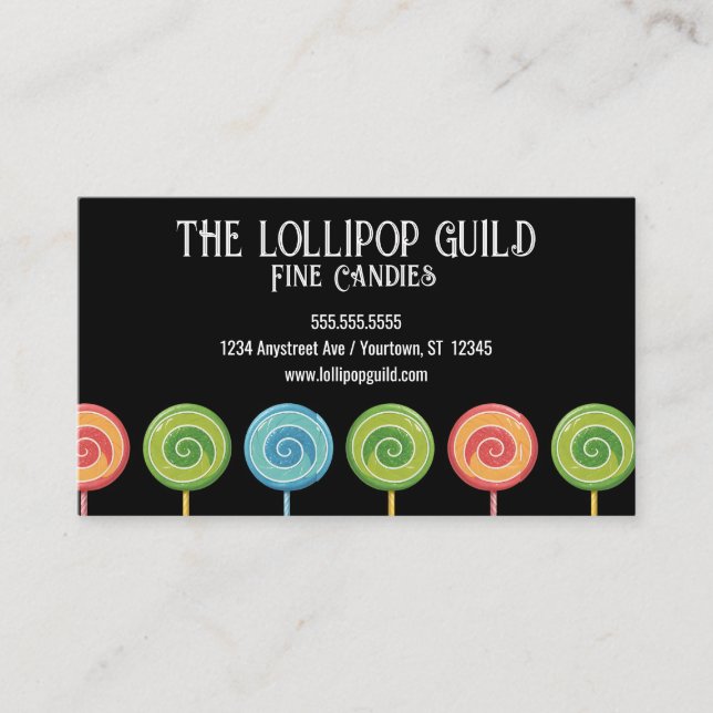 Carte De Visite Lollipops sur Black Arrière - plan Candy Shop (Devant)
