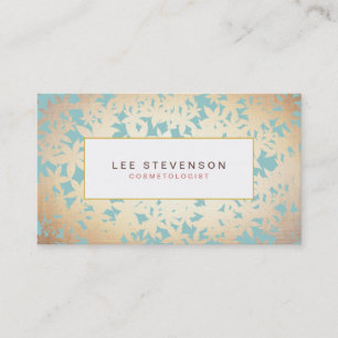 Carte De Visite Look Gold Foil et modèle floral Turquoise