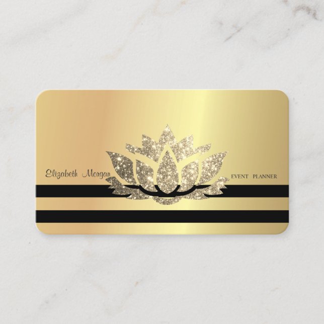 Carte De Visite Lotus d'or professionnel élégant moderne, rayé (Devant)