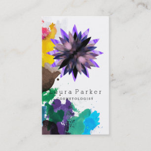 Carte De Visite Lotus Fleur Aquarelle Splatter Yoga Spa holistique