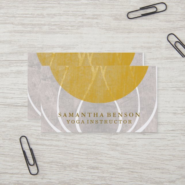 Carte De Visite Lotus Fleur Logo Yoga Instructeur Gold Circle (Devant/Arrière en situation)