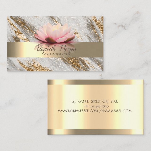 Carte De Visite Lotus Flower Gold Parties scintillant Yoga (Devant / Derrière)