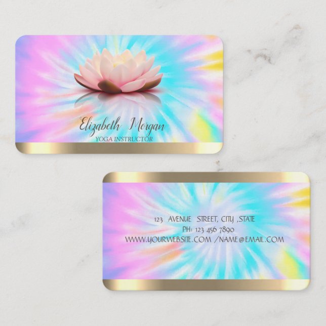 Carte De Visite Lotus Flower Gold Stripes Yoga Instructeur Tie Dye (Devant / Derrière)