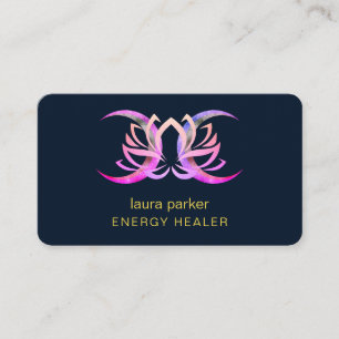 Carte De Visite Lotus Flower Mystic Moon Purple Gold Reiki Guériss
