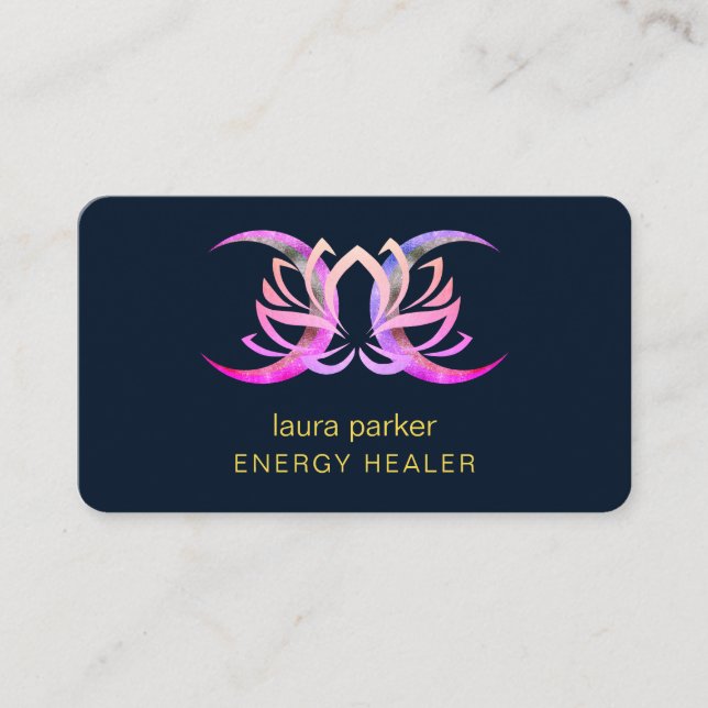 Carte De Visite Lotus Flower Mystic Moon Purple Gold Reiki Guériss (Devant)