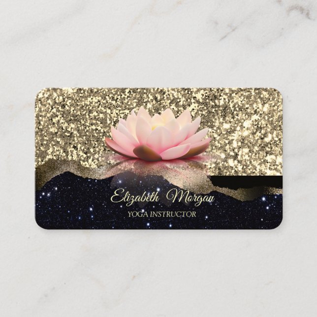 Carte De Visite Lotus Gold Parties scintillant noire Élégant (Devant)
