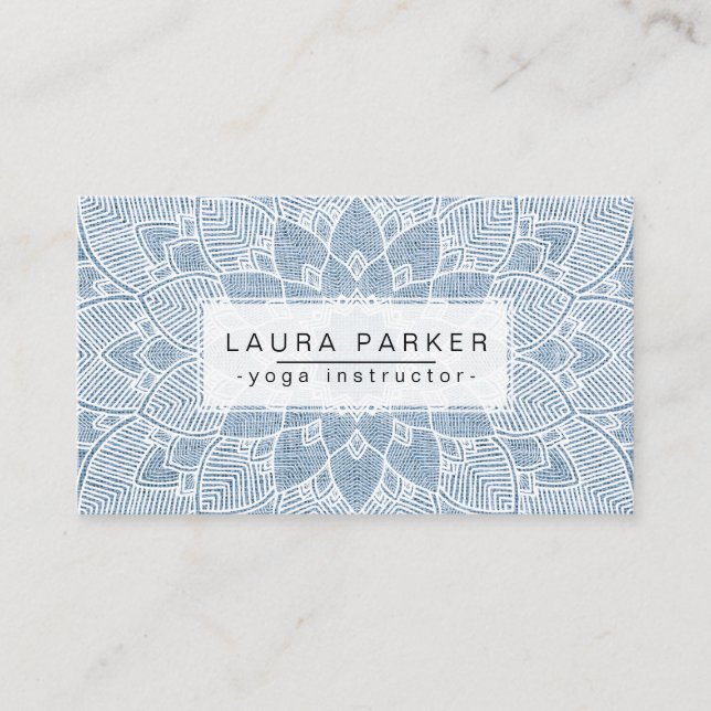 Carte De Visite Lotus Mandala Yoga Instructor Blue White Fitness (Devant)