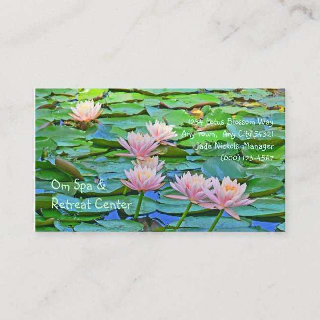 CARTE DE VISITE LOTUS ROSE AU MILIEU DE LILY VERTS (Devant)