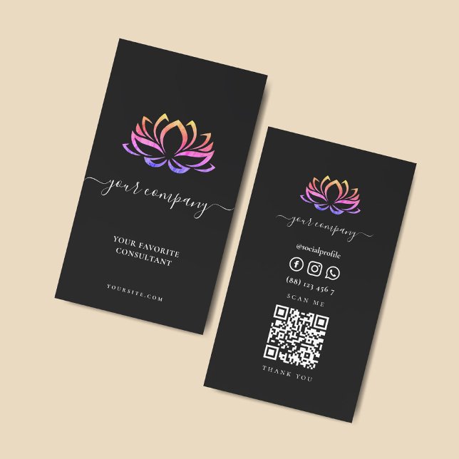 Carte De Visite Lotus Wellness Spa Therapists Cosmetologues QR (Créateur téléchargé)
