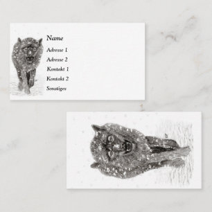 Carte De Visite Loup noir en colère dans la neige, hiver sauvage