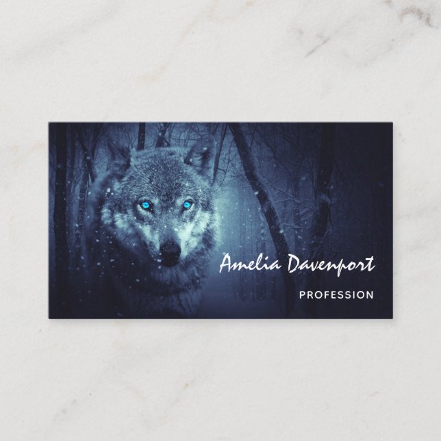 Carte De Visite Loup sauvage magique aux yeux bleus Extraordinaire (Devant)