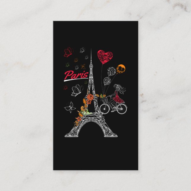 Carte De Visite Love Paris Thème Voyage France Fleur Tour Eiffel (Devant)