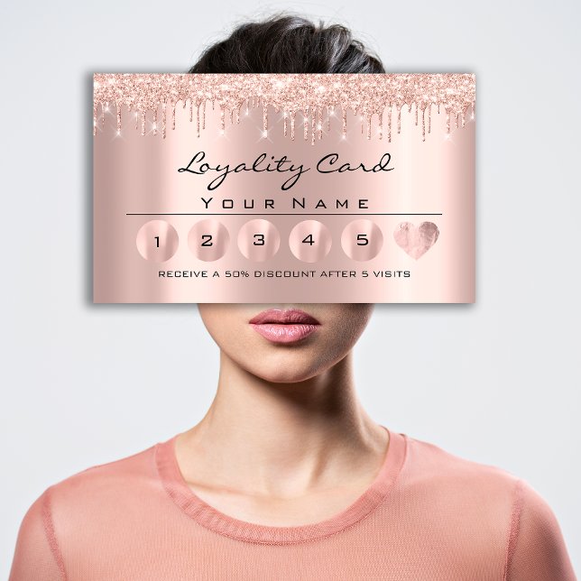 Carte De Visite Loyaliy 6 Éthéticien MAKEUP Rose gouttes Lash de c (Loyaliy 6 Esthetician MAKEUP Rose Drips Heart Lash Business Card)