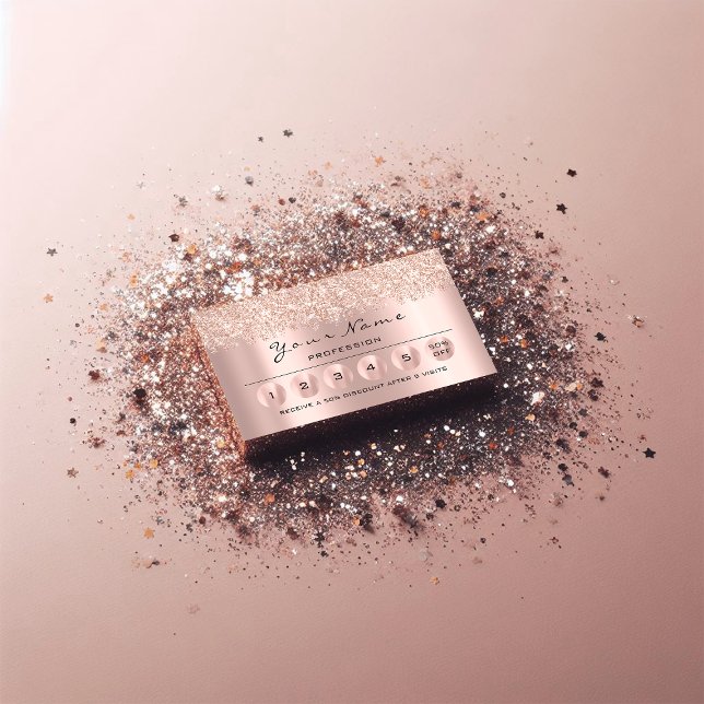 Carte De Visite Loyauté 6 Coiffeur de maquillage Eyelash Parties s (Loyalty 6 Makeup Hairdresser Eyelash Rose Glitter Business Card)