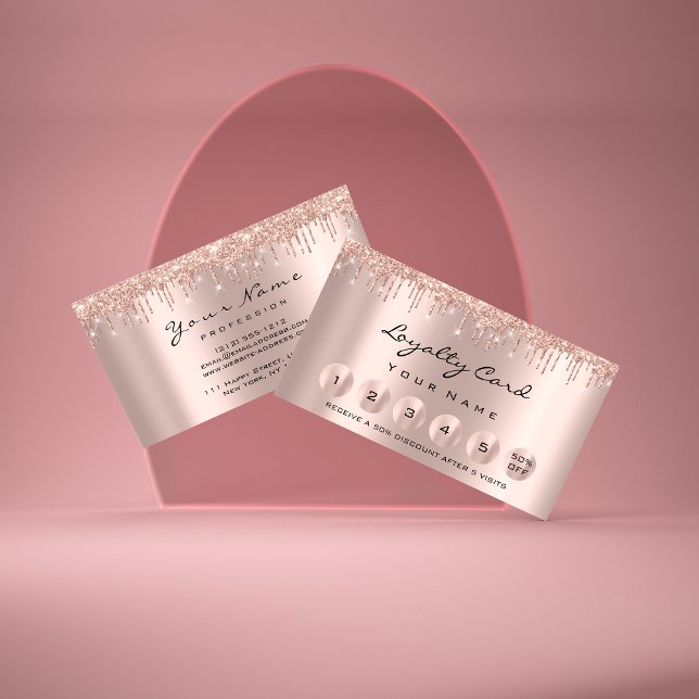 Carte De Visite Loyauté 6 maquillage Esthétique Eyelash Rose Drive (Loyalty 6 Makeup Esthetician Eyelash Rose Drips Business Card)