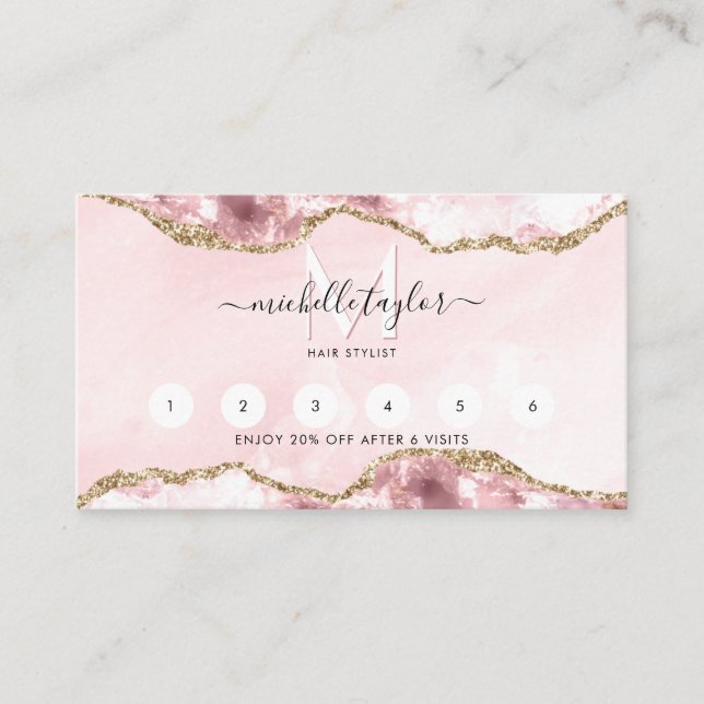 Carte De Visite Loyauté Blush Rose Chic Moderne Monogramme (Devant)