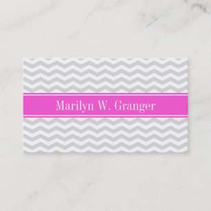 Carte De Visite Lt Gray Wht Thin Chevron Hot Pink Nom Monogram
