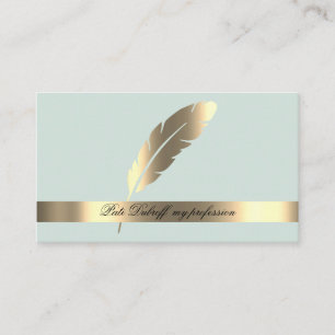 Carte De Visite Lumière Bleue Attrayante avec Plume Dorée
