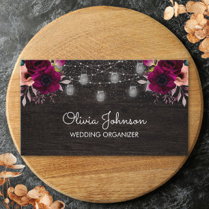 Carte De Visite Lumière de corde de fleur violette boho en bois no