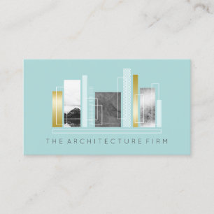 Carte De Visite Lumière géométrique Teal d'architecture et or d