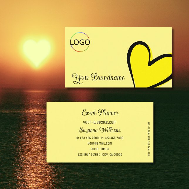 Carte De Visite Lumière Jaune joli Coeur Moderne avec Logo Cute (Créateur téléchargé)