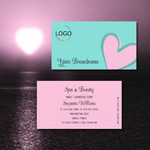 Carte De Visite Lumière Turquoise magnifique rose Coeur Chic avec 