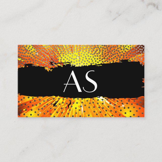 Carte De Visite Lumineux rouge orange | Motif point | Monogramme (Devant)